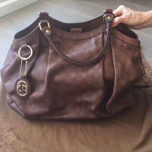 Gucci sukey brown leather handbag